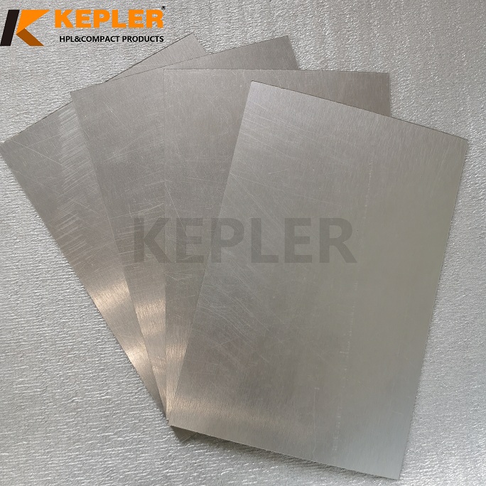 Kepler Metallic Series HPL High Pressure Laminate Sheet Compact Laminate Board Silver Brushed Finish 8148 